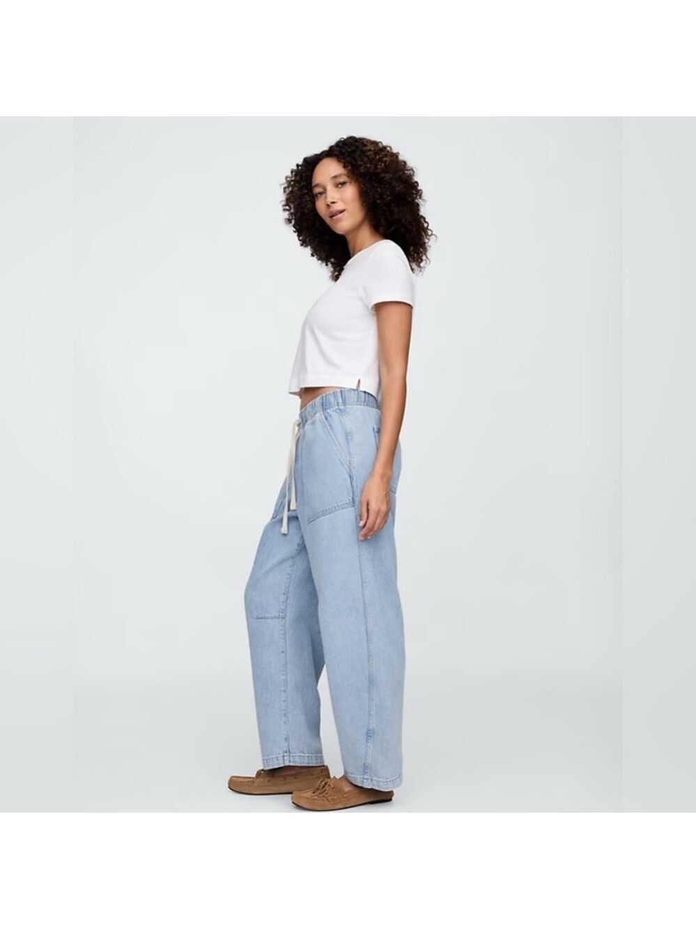 Gap Beachy BoHo Casual Summer Mid Rise Supersoft Pull-On Barrel Jeans NWT Small - Picture 3 of 9